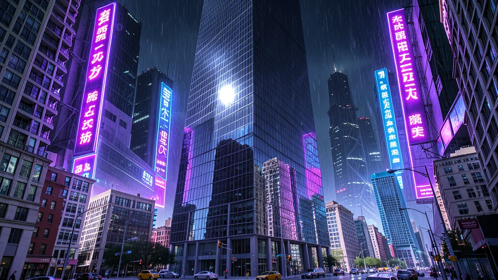 FLUX.2 Klein 4B BF16 AI output — Urban architecture photo transformed into cyberpunk neon cityscape