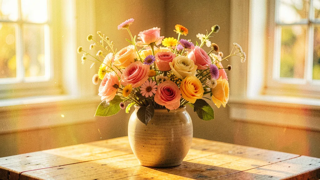 FLUX.2 Klein 4B BF16 AI output — Flower still life converted to vintage 1970s Kodachrome film style