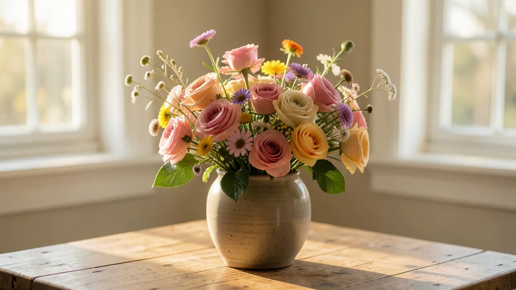 Original source image — Flower still life converted to vintage 1970s Kodachrome film style