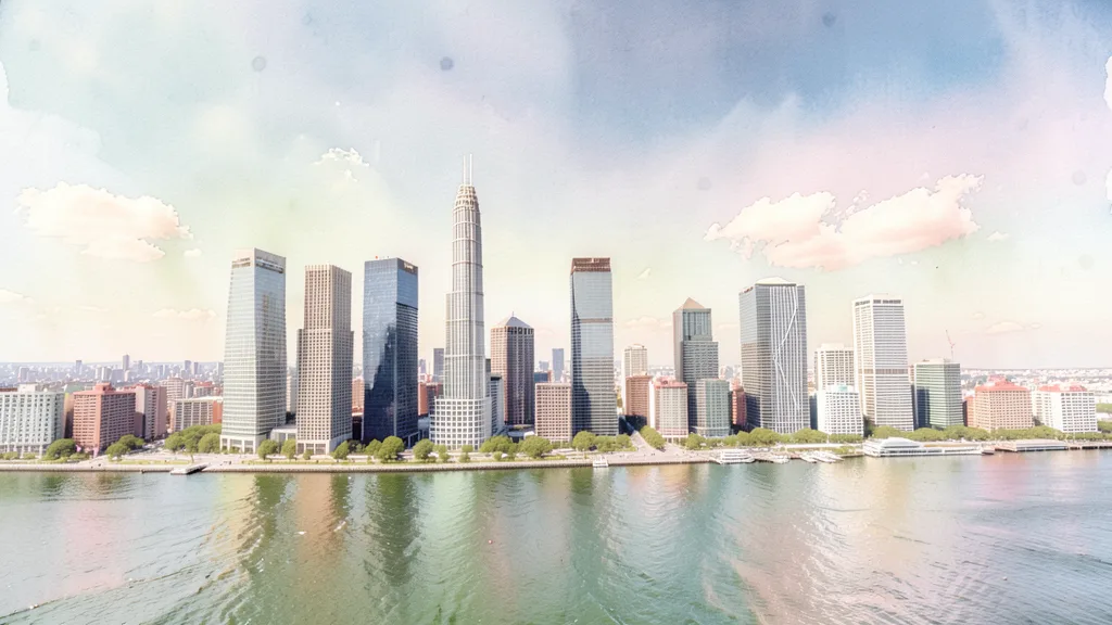 FLUX.2 Klein 4B BF16 AI output — City skyline photo turned into delicate watercolor painting