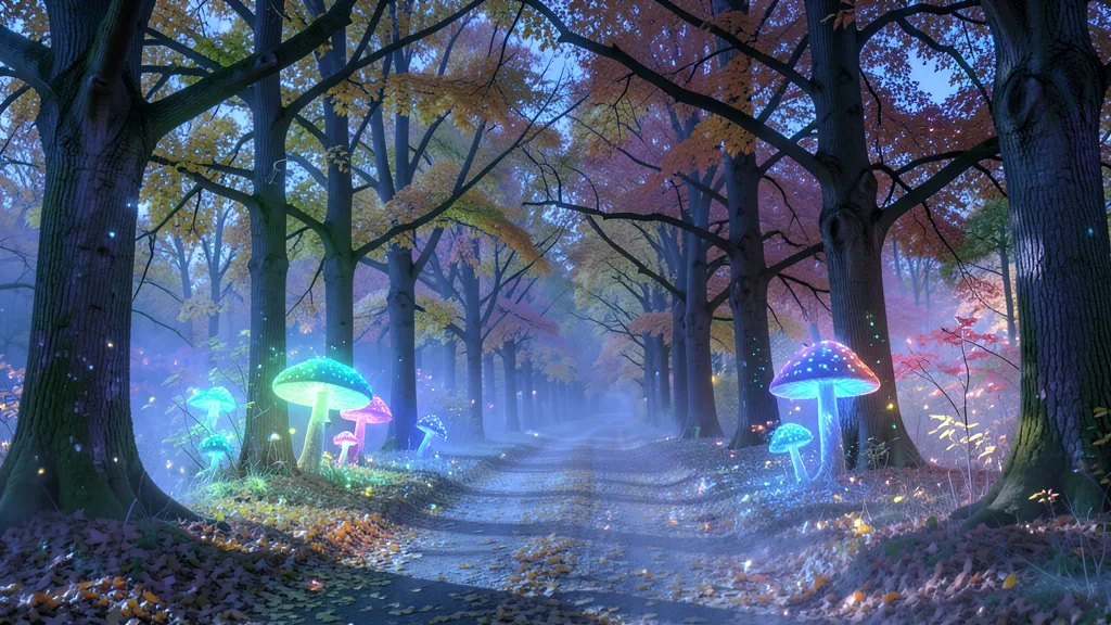 FLUX.2 Klein 4B BF16 AI output — Autumn forest path transformed into magical bioluminescent fantasy scene