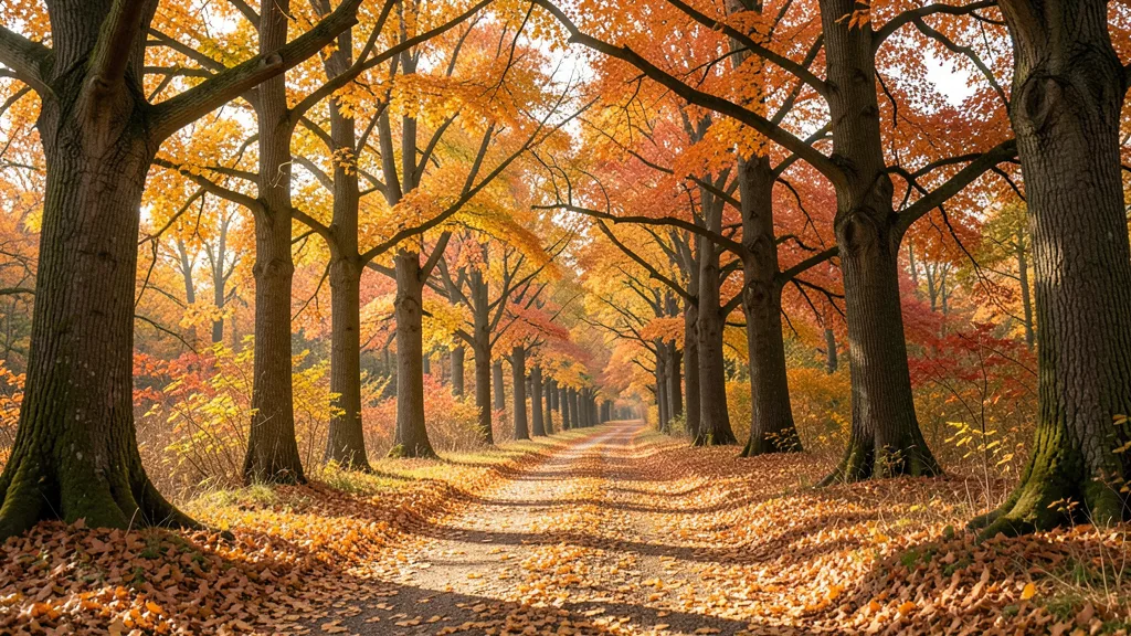 Original source image — Autumn forest path transformed into magical bioluminescent fantasy scene