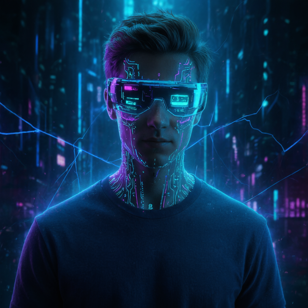 Qwen Image Edit Plus AI output — Portrait transformed into cyberpunk character with neon accents