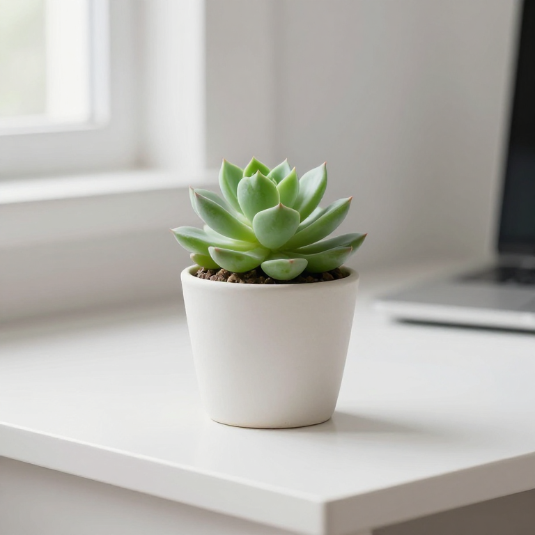 Original source image — Potted succulent isolated from white desk background