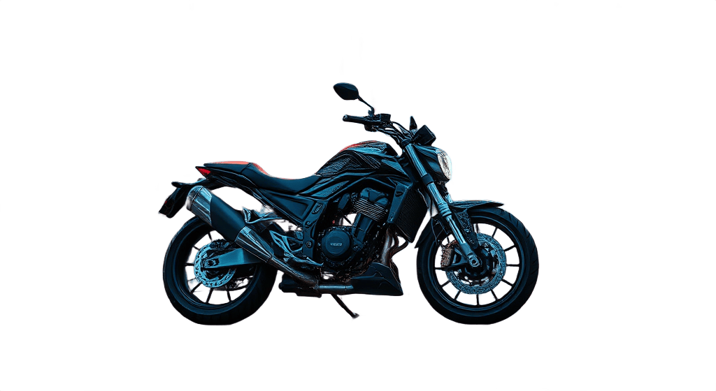 Cyberpunk motorcycle isolated on transparent background – futuristic vehicle cutout for graphic design
