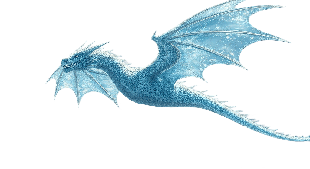Ice dragon cutout on transparent background – isolated fantasy creature illustration for compositing