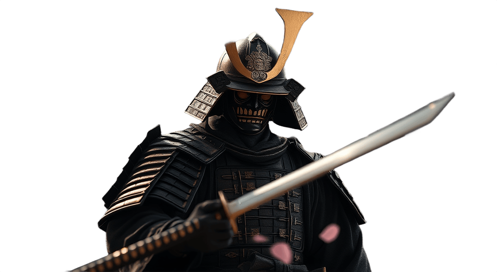 Samurai warrior cutout on transparent background – isolated Japanese warrior illustration for design use