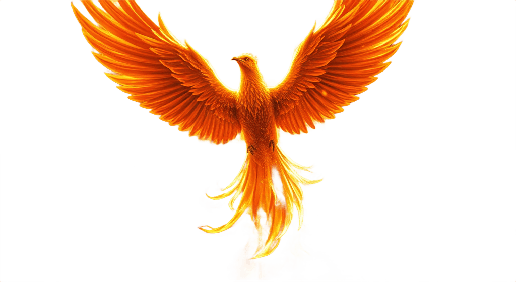 Phoenix bird cutout on transparent background – isolated fire bird illustration for graphic design and web use